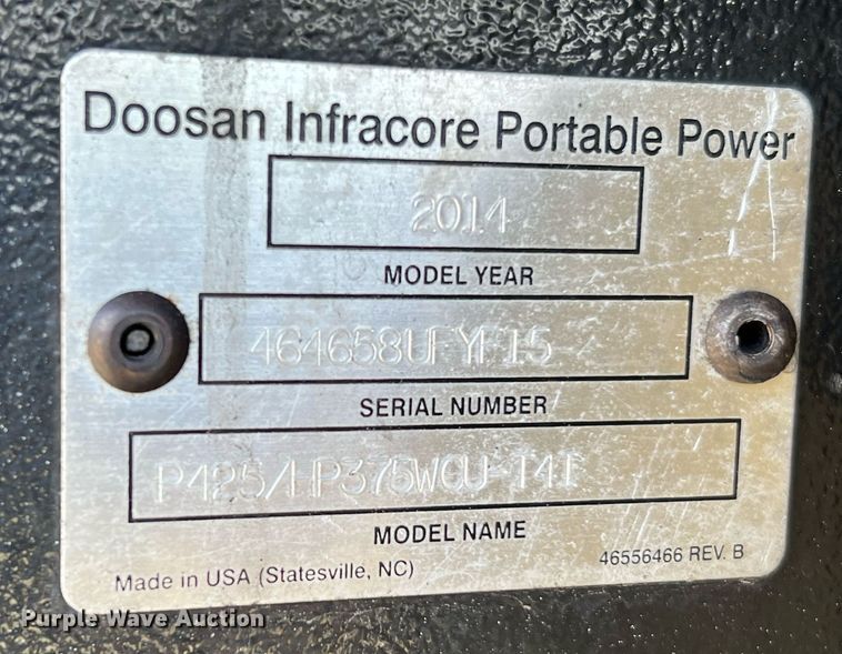 image for item LF9431 2014 Doosan P425/HP375  air compressor