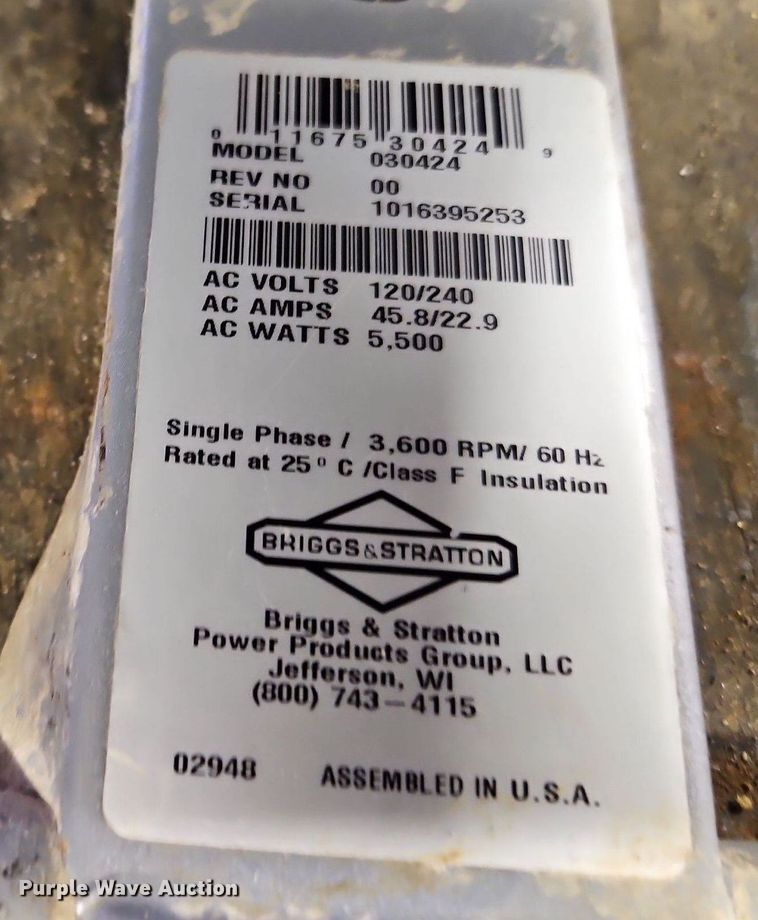 image for item LM9122 Briggs & Stratton 030424 generator