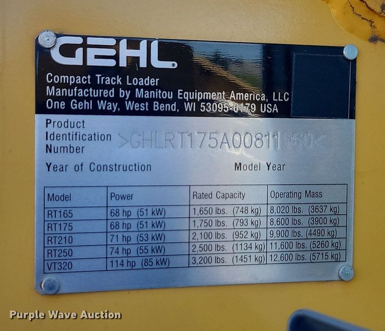 image for item LQ9231 2018 Gehl RT175  skid steer loader