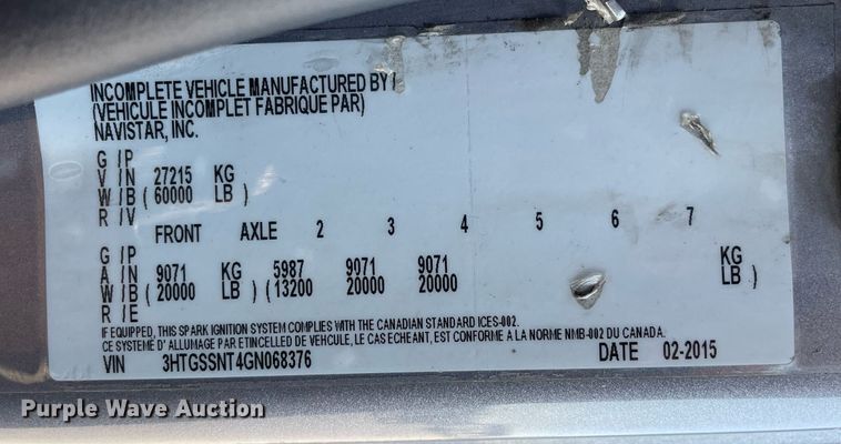 image for item LV9789 2016 International 7600  vacuum truck