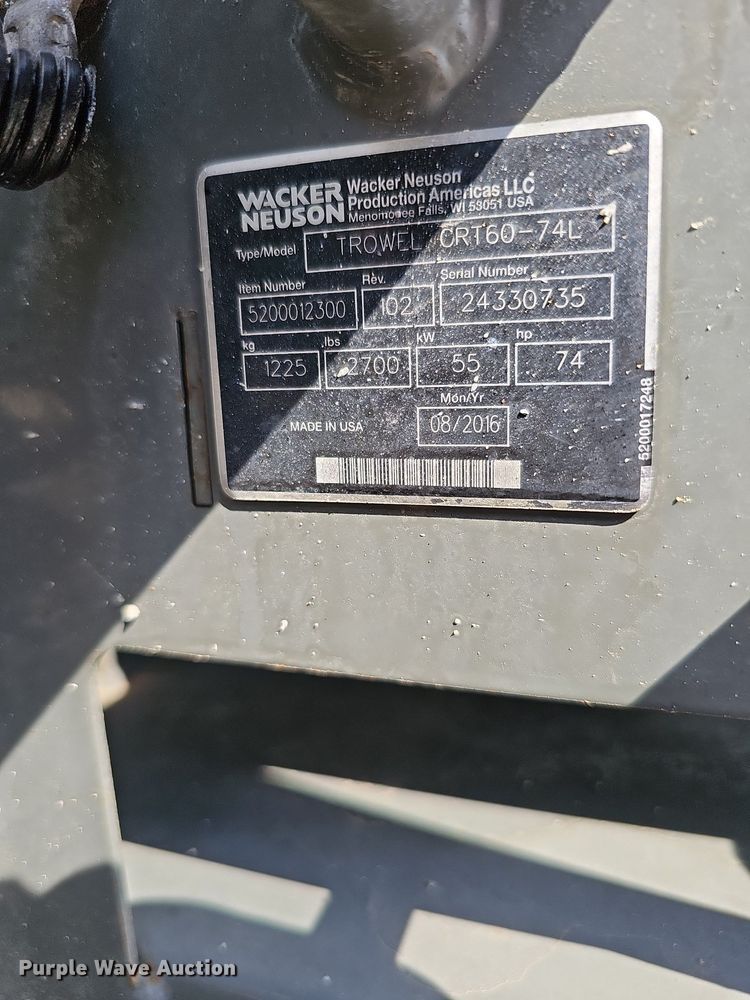 image for item MD9976 2016 Wacker Neuson CRT60-74L  power trowel