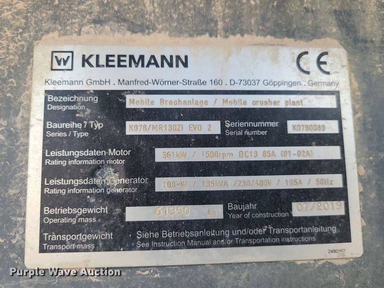 image for item MJ9293 2019 Kleemann Mobirex MR130 Zi EVO2 impact crusher