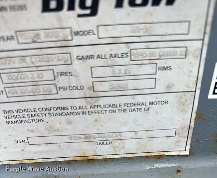 image for item MQ9339 2002 Big Tow BE-5  equipment trailer