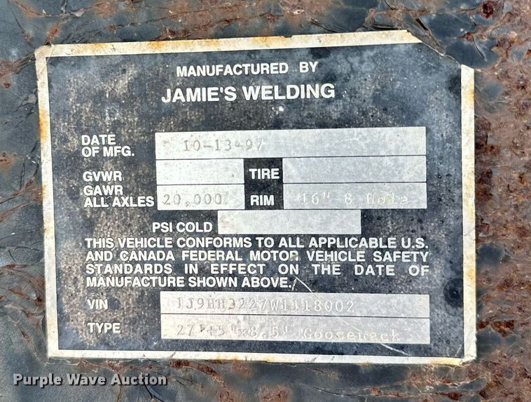 image for item MQ9363 1998 Jamie's Welding Road Boss  equipment trailer