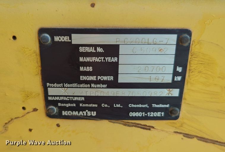 image for item MY9933 2006 Komatsu PC200LC-7  excavator