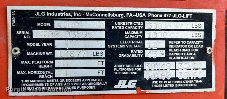 image for item NA9145 2007 JLG 400S  boom lift