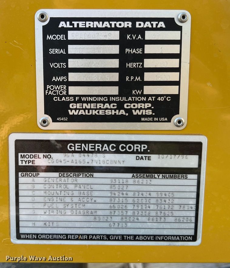 image for item NA9147 Generac 96A04478-S  generator