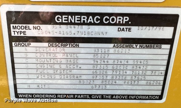 image for item NA9147 Generac 96A04478-S  generator