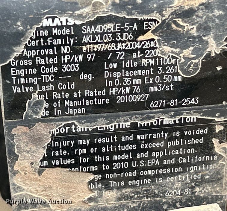 image for item NL9489 2011 Komatsu PC138USLC-8  excavator