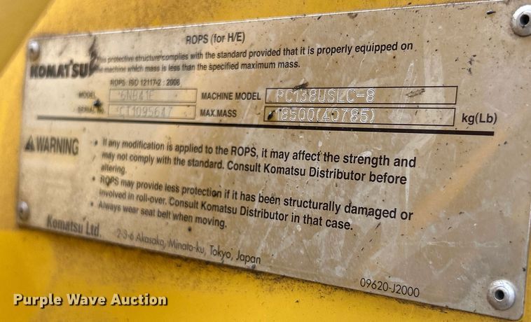 image for item NL9489 2011 Komatsu PC138USLC-8  excavator