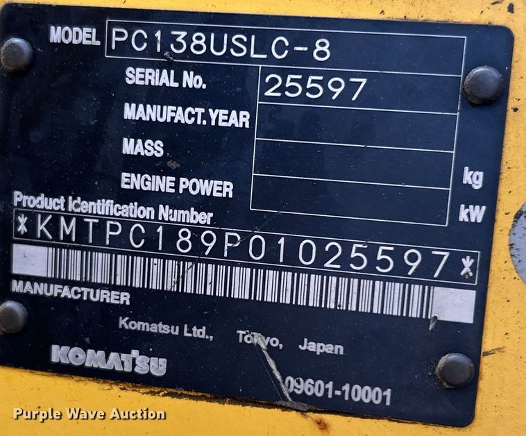 image for item NL9489 2011 Komatsu PC138USLC-8  excavator