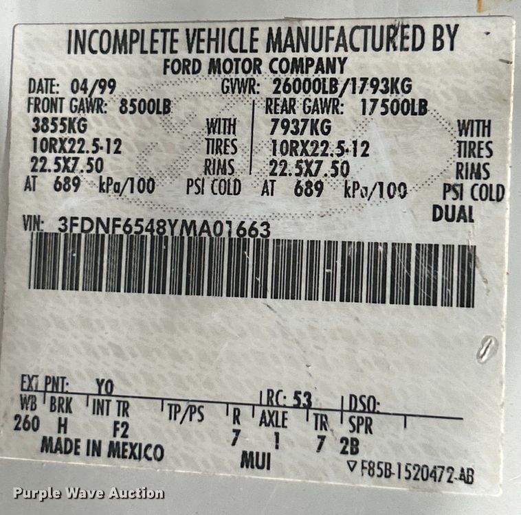 image for item NL9506 2000 Ford F650 XL Super Duty  dump truck