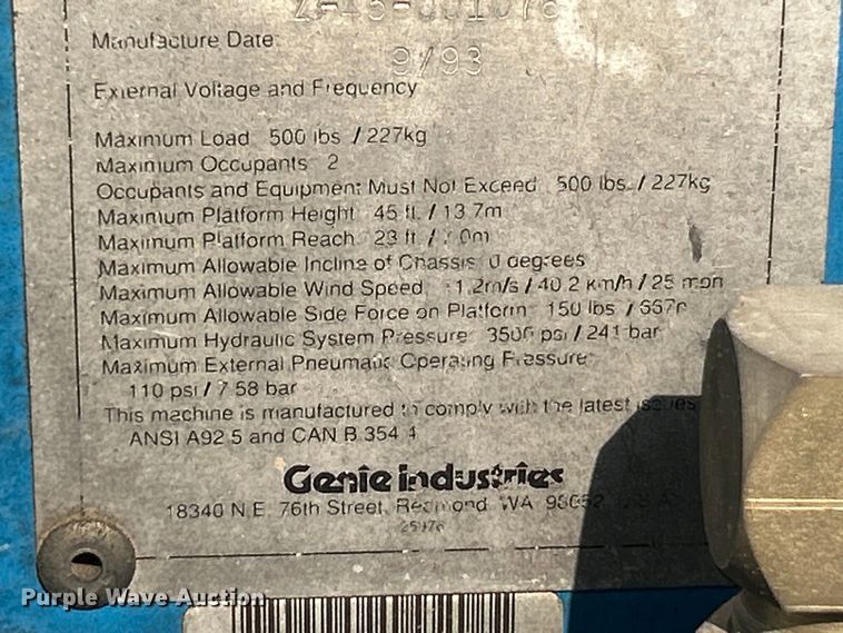 image for item NL9553 1993 Genie Z-45/22  boom lift