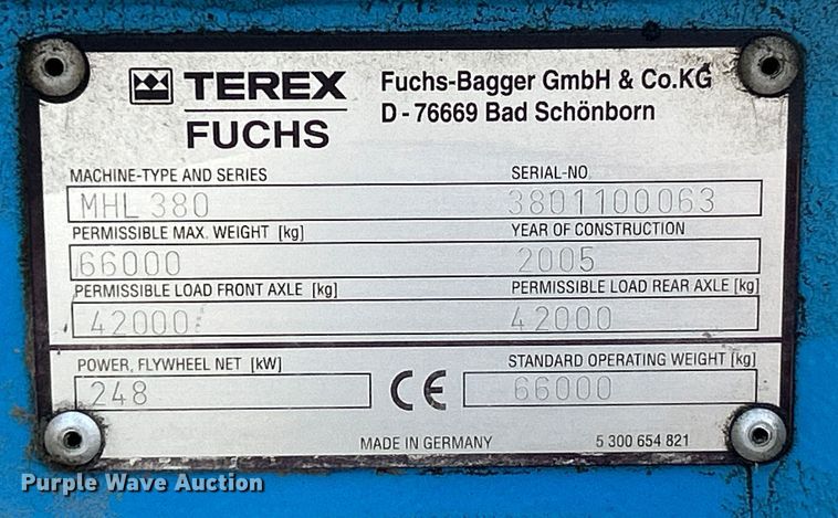 image for item NL9561 2005 Terex Fuchs MHL380  material handler