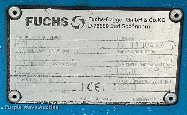 image for item NL9562 2002 Fuchs MHL331  material handler