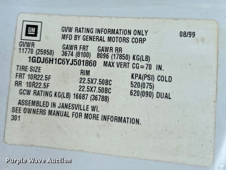 image for item NL9574 2000 GMC C6500  flatbed truck