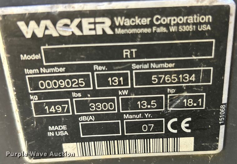 image for item NL9591 2007 Wacker RT  trench compactor