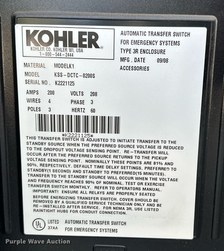 image for item NP9476 2008 Kohler 30RZG  generator