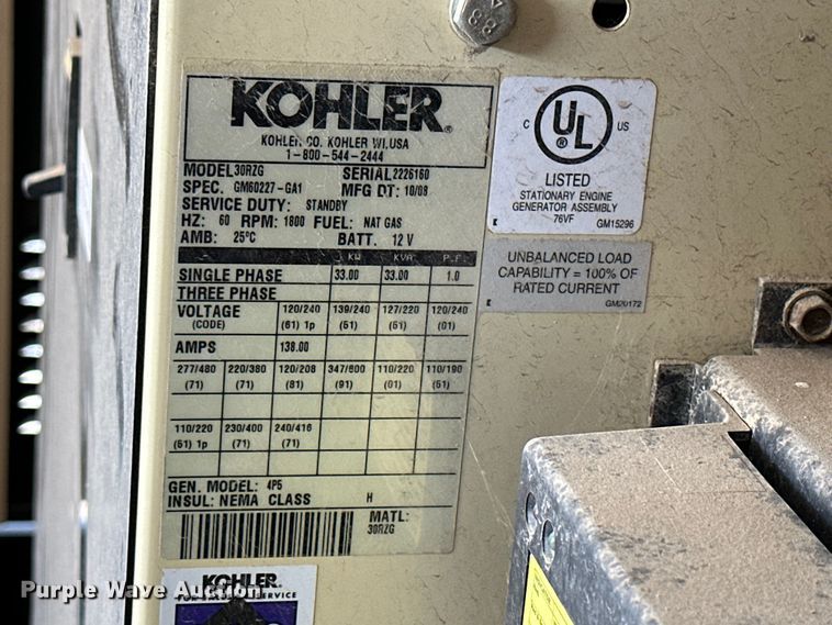 image for item NP9476 2008 Kohler 30RZG  generator