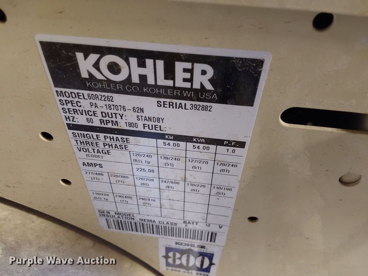 image for item NP9480 Kohler 60RZ262  generator