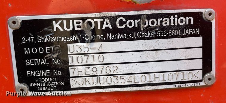 image for item NT9509 2014 Kubota U35-4  mini excavator