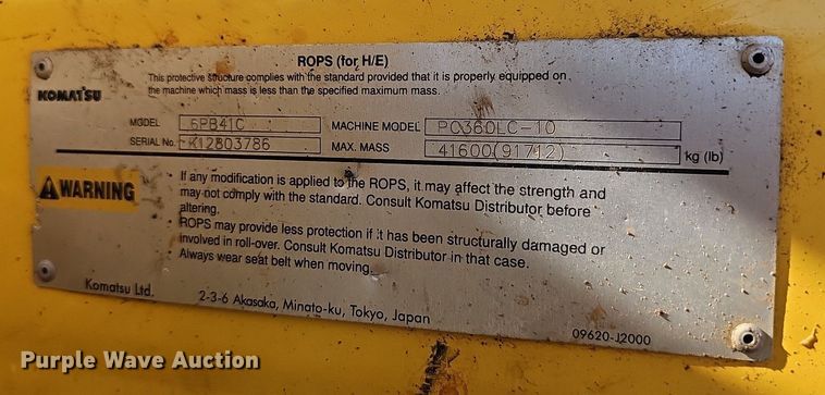image for item NT9958 2013 Komatsu PC360LC-10  excavator