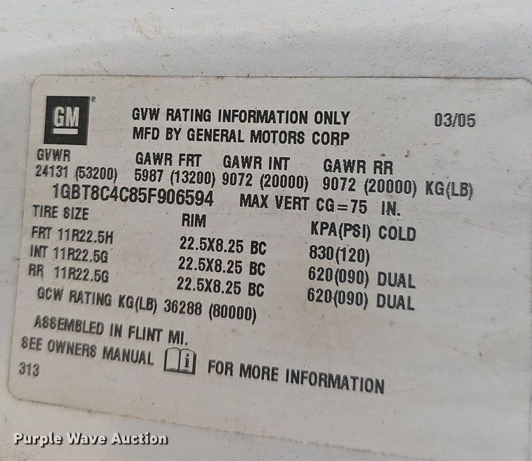 image for item NT9961 2005  Chevrolet C8500  flatbed truck