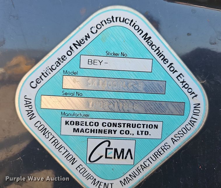image for item NT9967 2018 Kobelco SK140SRLC-5  excavator