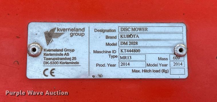 image for item DP3177 2014 Kubota DM2028  side boom disc mower