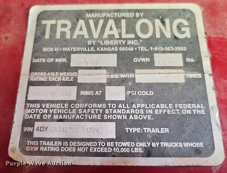 image for item DQ0303 1996 Travalong  livestock trailer