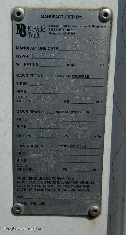 image for item ML9246 2011 Neville Built  grain trailer
