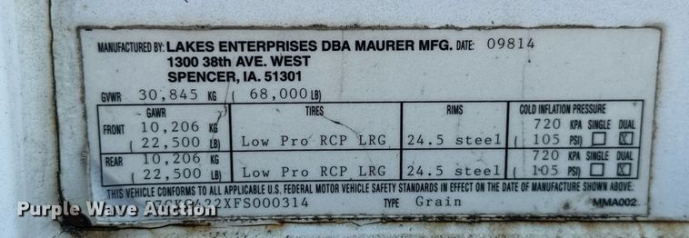 image for item ML9247 2015 Maurer  grain trailer