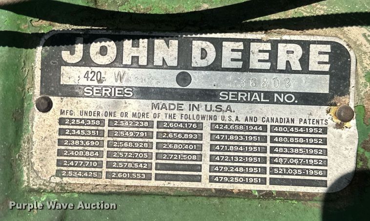 image for item ML9264 1958 John Deere 420  tractor