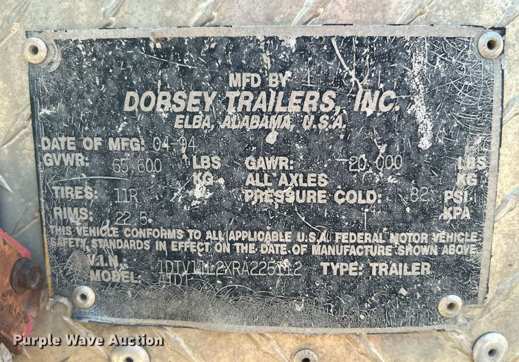 image for item DJ6326 1994 Dorsey  dry van trailer