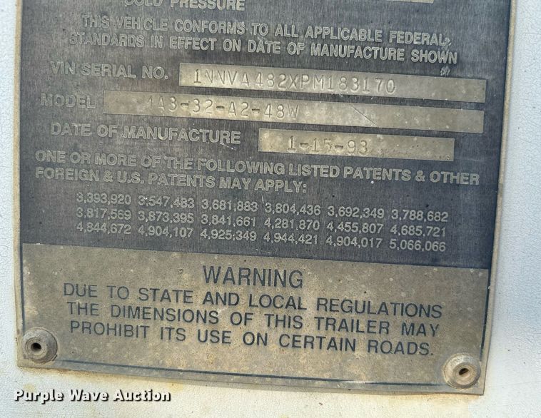 image for item DJ6329 1993 Monon Corporation 1A3-32-A2-48W  dry van trailer