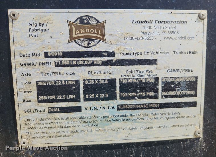 image for item DP2421 2010 Landoll Hauloll 825C lowboy equipment trailer