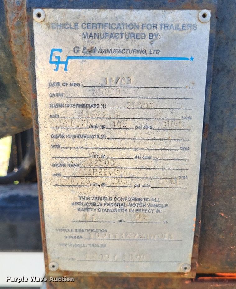 image for item DP5241 2003 G & H 1700/1500  roll-off container trailer