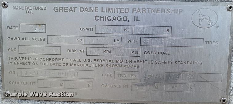 image for item DP5248 2003 Great Dane 7431LB  dry van trailer