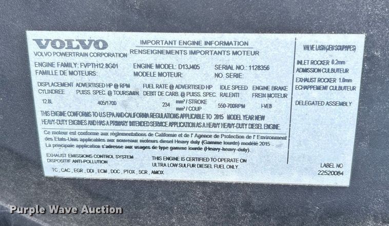 image for item KW9102 2016 Volvo VN  semi truck