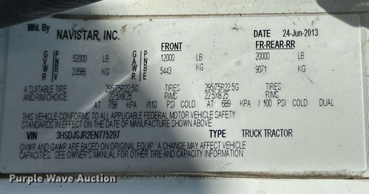 image for item ML9269 2014 International ProStar Plus  semi truck