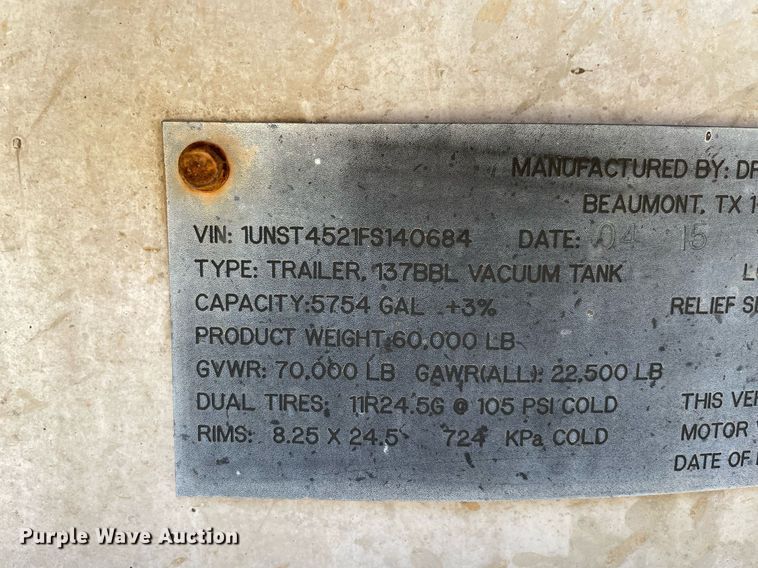 image for item NT9518 2015 Dragon  vacuum trailer