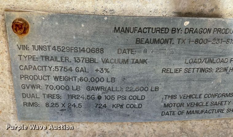 image for item NT9519 2015 Dragon  vacuum trailer