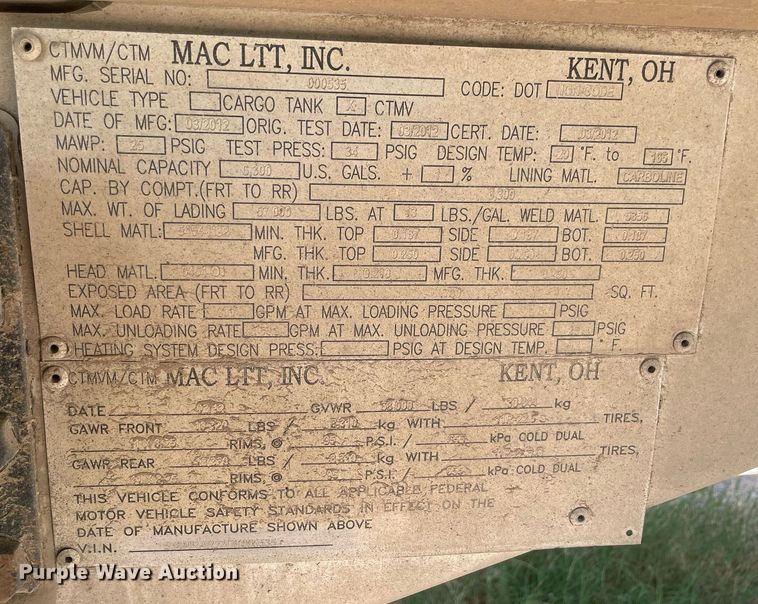 image for item NT9521 2013 MAC  vacuum trailer