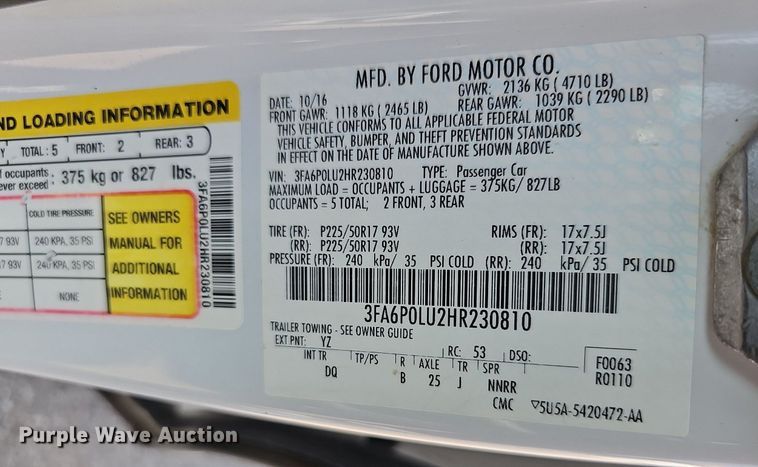 image for item DN8601 2017 Ford Fusion Hybrid SE 