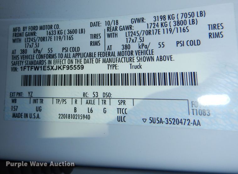 image for item DN8666 2018 Ford F150 XLT pickup truck