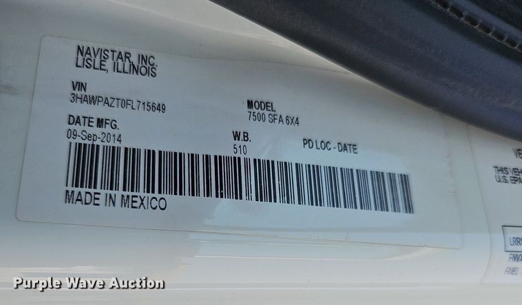 image for item DN8672 2015 International WorkStar 7500 dump truck