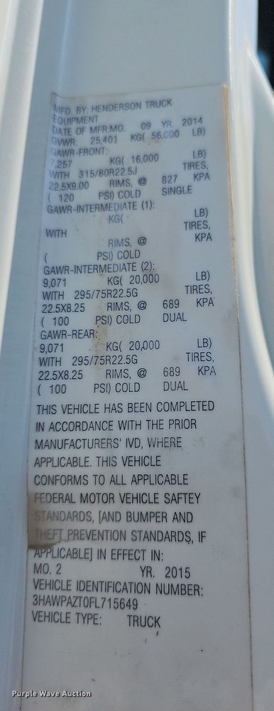 image for item DN8672 2015 International WorkStar 7500 dump truck