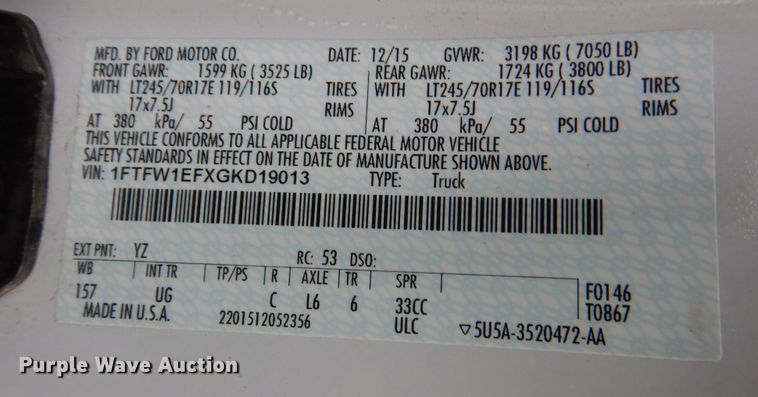 image for item DN8696 2016 Ford F150 XLT SuperCrew pickup truck