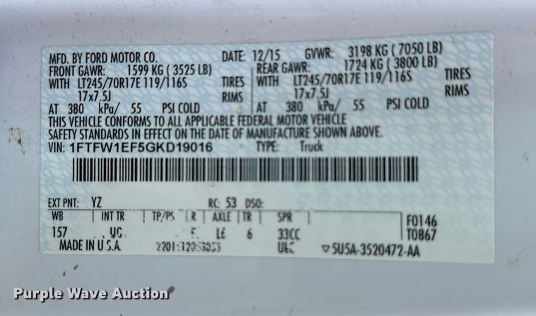 image for item NF9030 2016  Ford F150  SuperCrew pickup truck