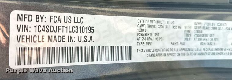 image for item NF9039 2020 Dodge Durango SSV  SUV